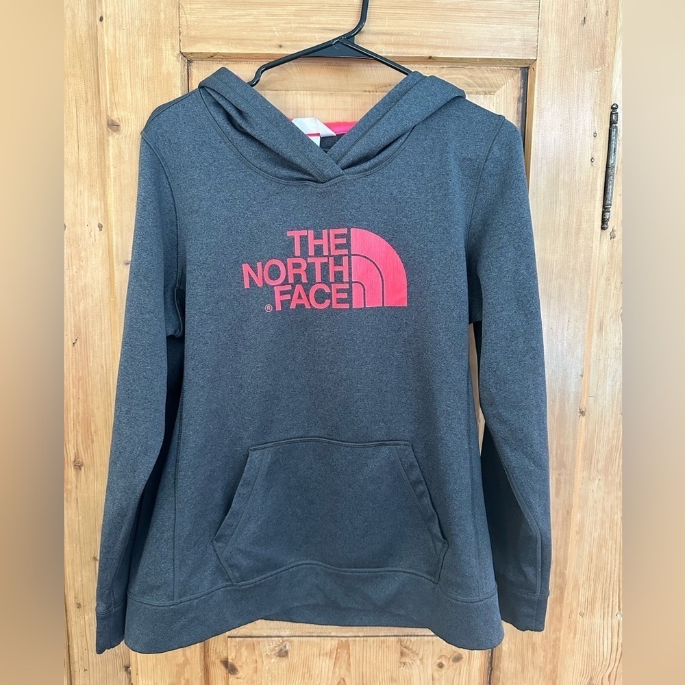 The North Face Hoodie Size Large Like New Gray W/Pink Lettering